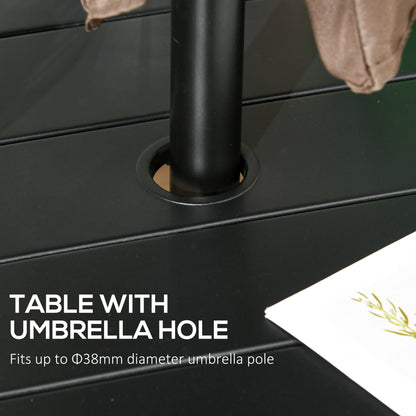 Yomimi 4 Seater Steel Black Round Outdoor Dining Table With Slatted Top And Parasol Hole