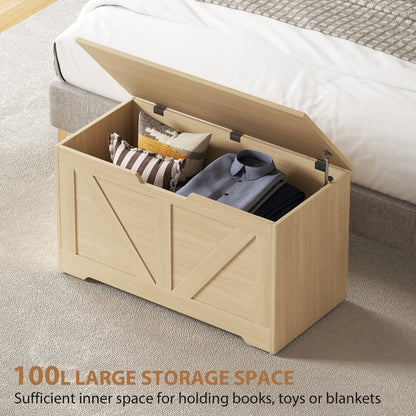 Yolu Vina Natural Wood Effect Storage Chest With Safety Hinges 100 Litre