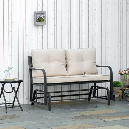 Yorota Metal And Fabric Cream 2 Outdoor Glider Bench With Cushions And Armrests