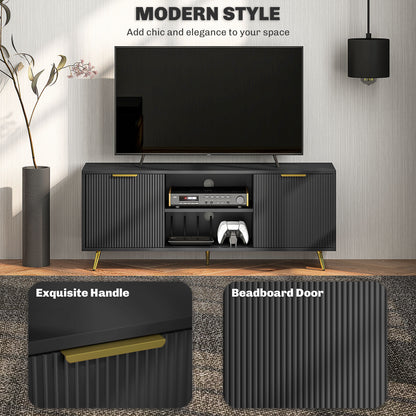 Ellini Wooden Black TV Stand With 2 Open Shelves 2 Doors For Screens Up To 55 Inches