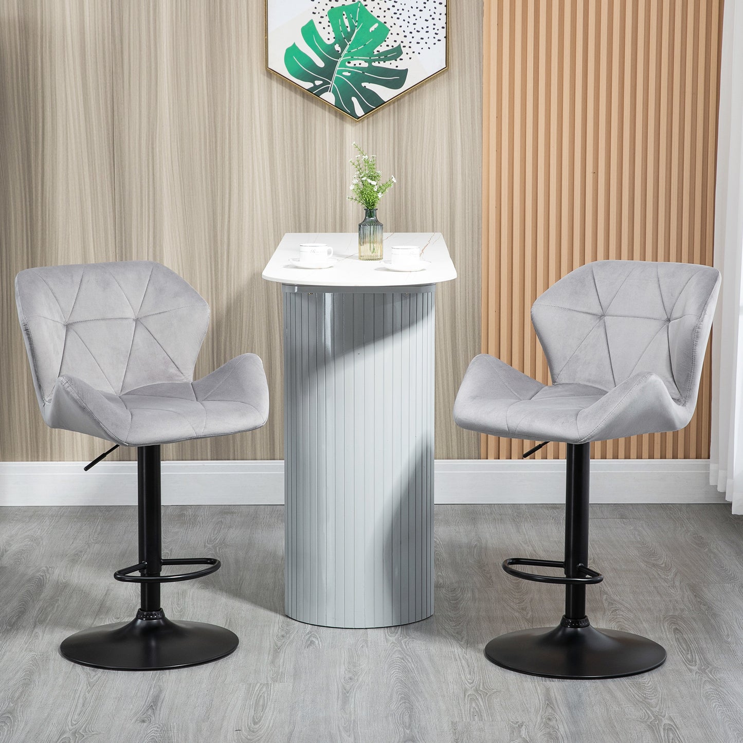 Savi Velvet Grey Adjustable Swivel Bar Stools Set Of 2 With Sculpted Seat And Footrest