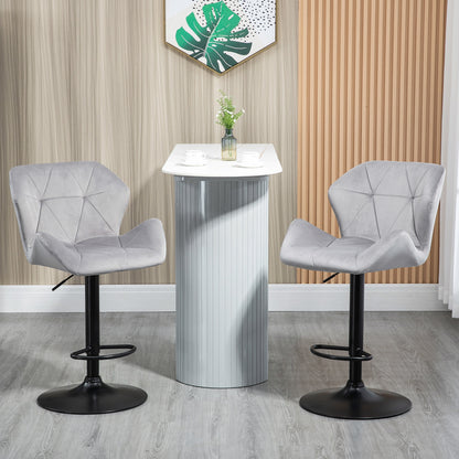 Savi Velvet Grey Adjustable Swivel Bar Stools Set Of 2 With Sculpted Seat And Footrest