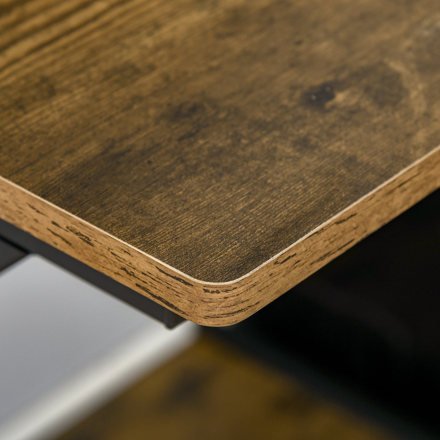 Lulose 70cm Small Black Metal And Wooden Rustic Brown Compact Industrial Desk With Monitor Stand
