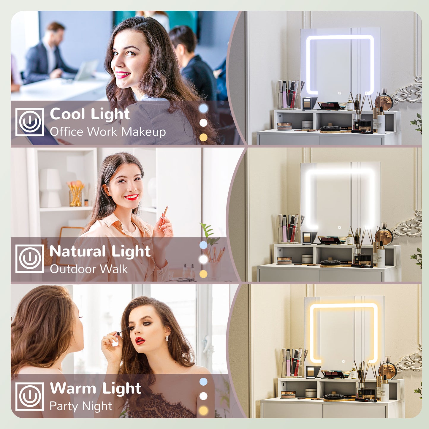 Linora Roso White Dressing Table With LED Mirror And Built In Storage