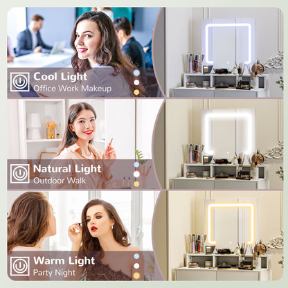 Linora Roso White Dressing Table With LED Mirror And Built In Storage
