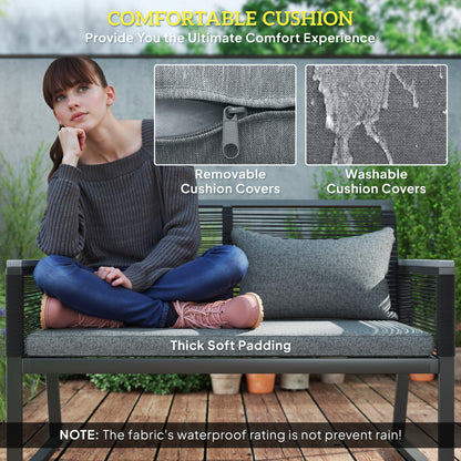 Mopafa Rattan Rope Dark Grey Seater  Piece Garden Furniture Set With Cushions