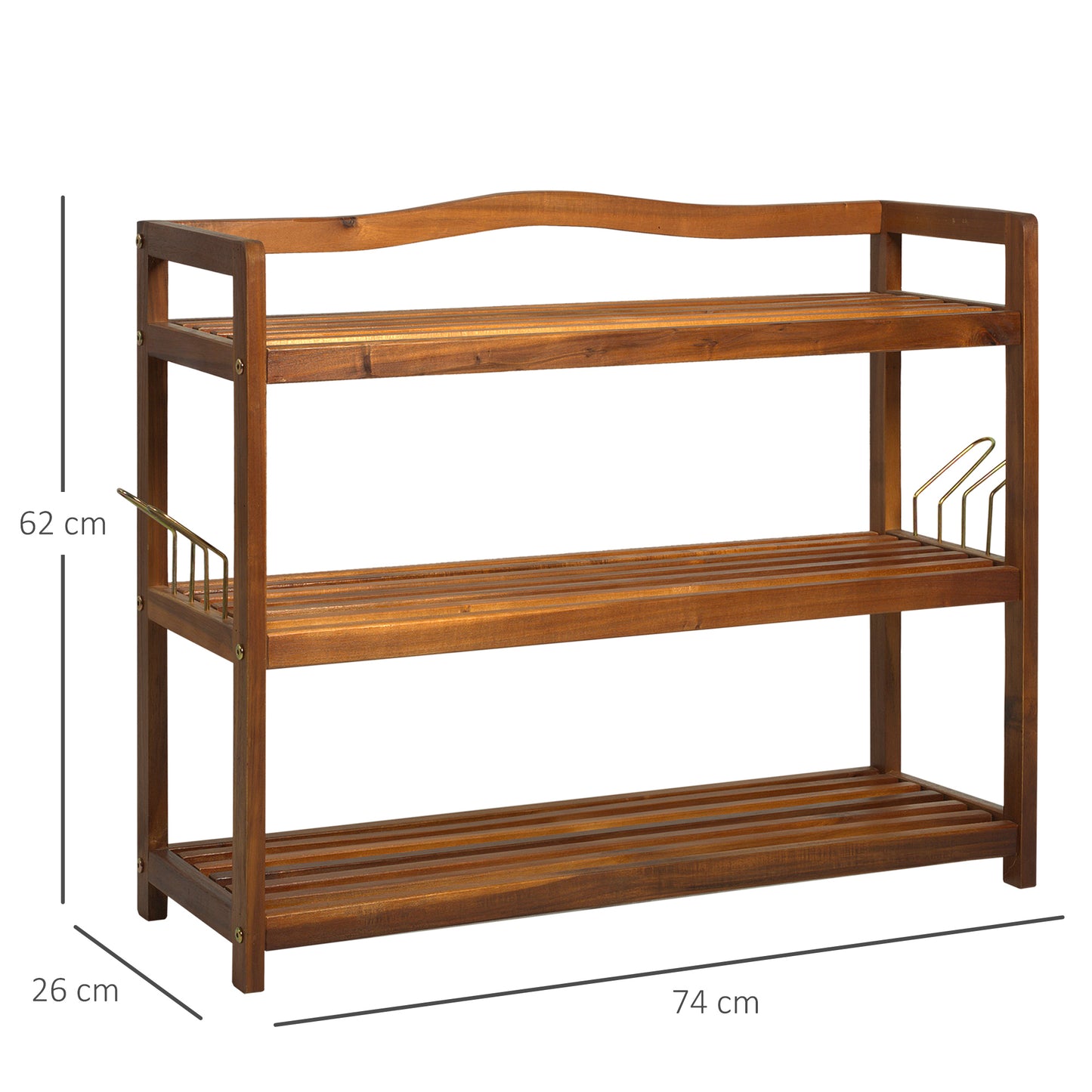 Lisesa Acacia Wood Teak 3 Tier Shoe Rack With Hangers For Up To 12 Pairs