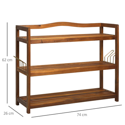 Lisesa Acacia Wood Teak 3 Tier Shoe Rack With Hangers For Up To 12 Pairs