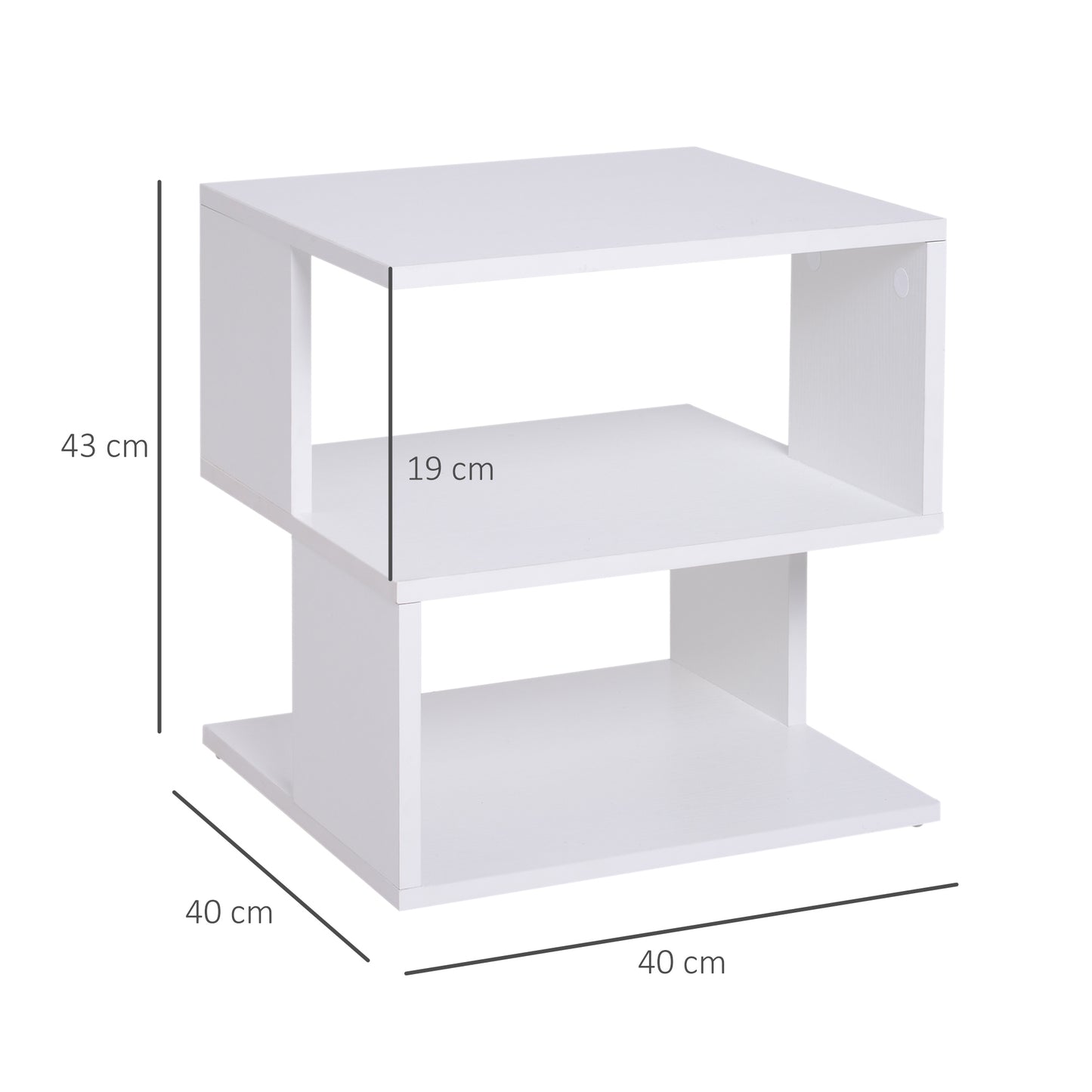 Masevi Wooden White Square Side Table With 2 Tier Storage