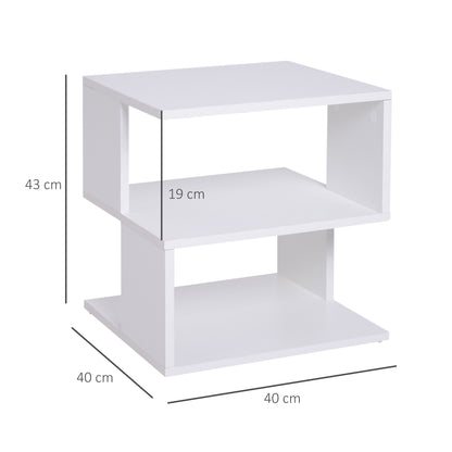 Masevi Wooden White Square Side Table With 2 Tier Storage