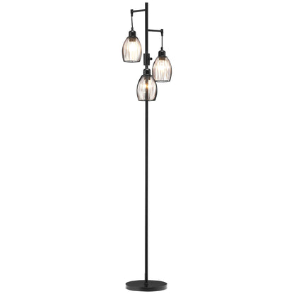 Elziba Metal Black Industrial 3 Light Floor Lamp With Wire Cage Shades 170 cm