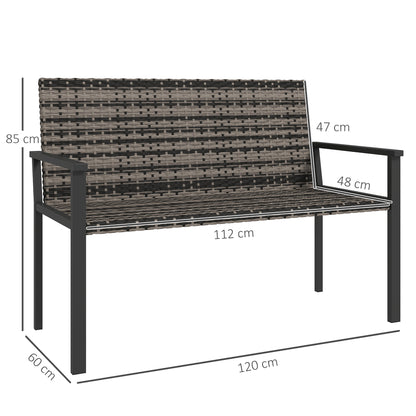 Batare Rattan Grey 2 Seater Garden Bench With Armrests