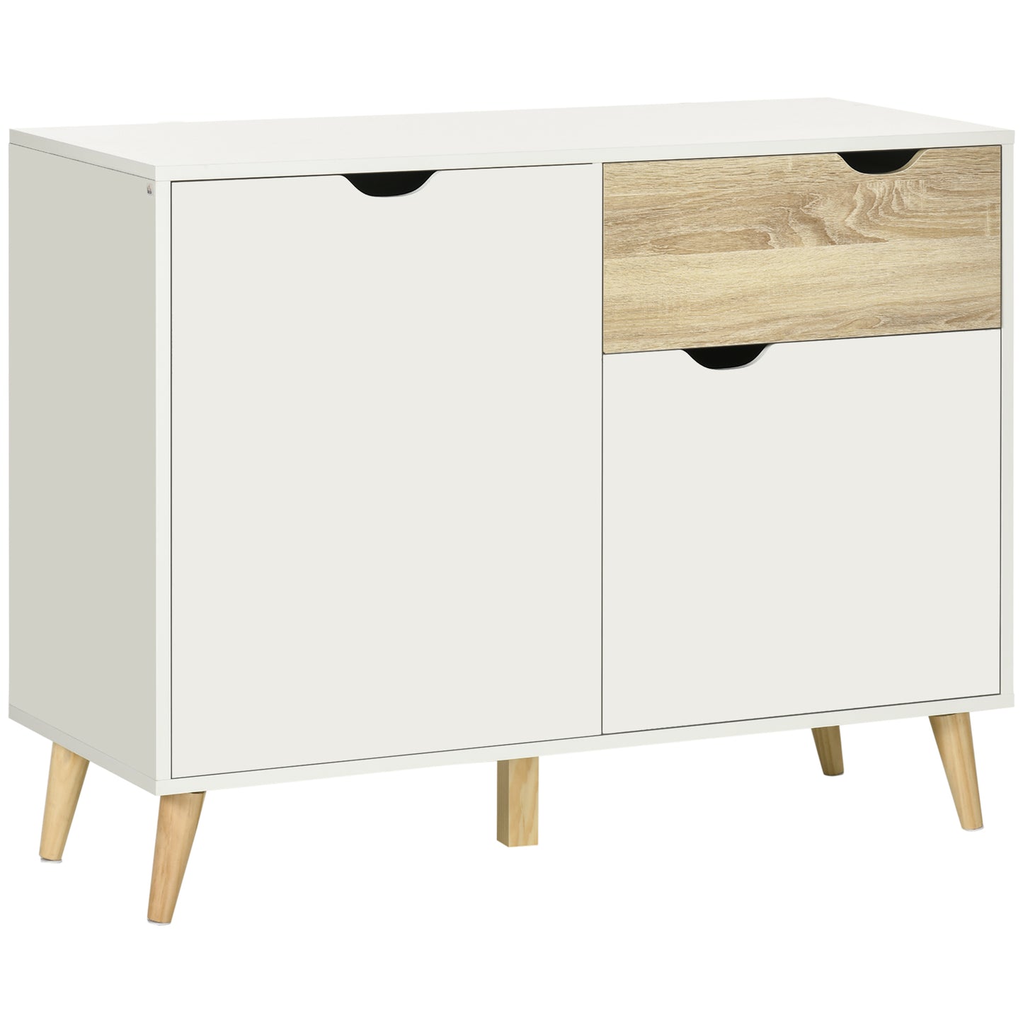 Diha White and Natural Scandi Sideboard 1 Storage Drawer 2 Doors Cabinet