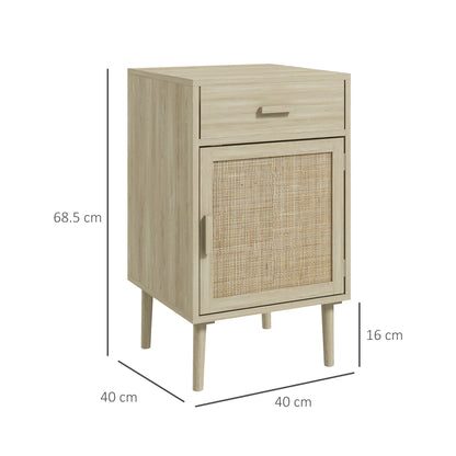 Dora Codo Set Of 2 Natural Wood Effect Rattan Bedside Tables With Drawer and Door