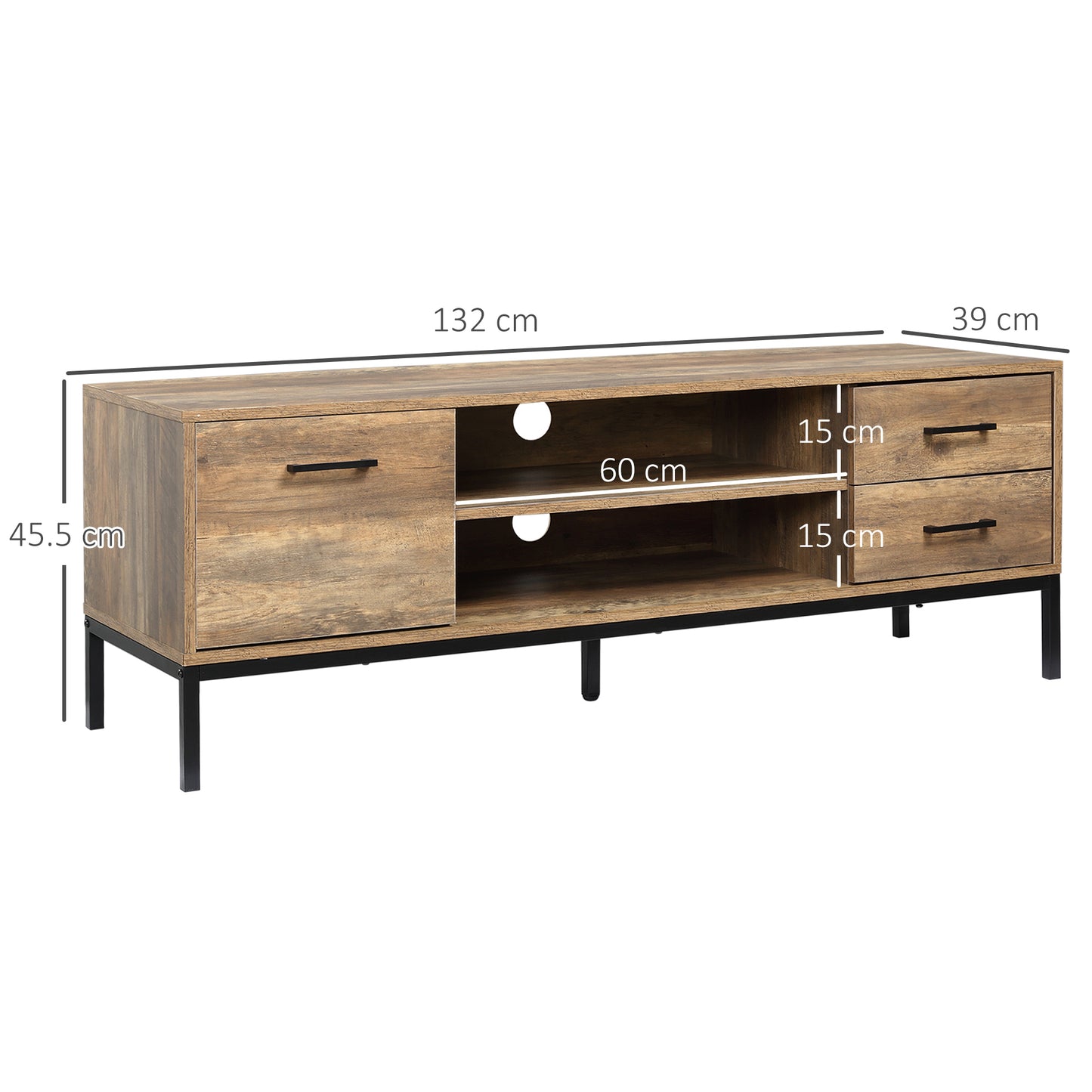 Sodori 132cm Metal And Wood Brown And Black Industrial TV Stand 2 Drawers 1 Door