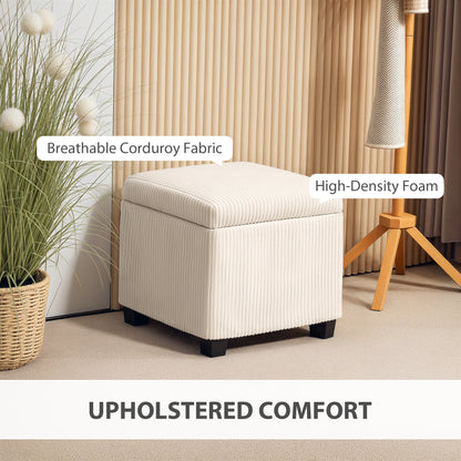 Rivima Square Beige Corduroy Storage Ottoman Bench With Removable Lid