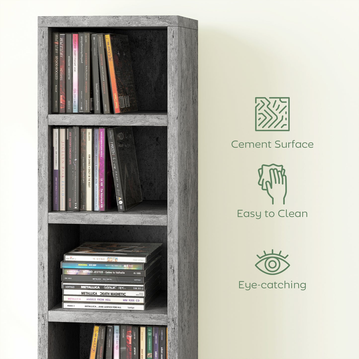 Loli Wooden Cement Grey Tall Narrow Media Storage Tower With 204 Disc Capacity