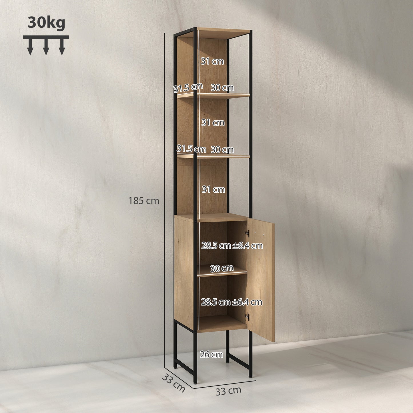 Supave Tall Bathroom Storage Cabinet With OFauxn Shelving And Adjustable Interior Natural Wood Finish