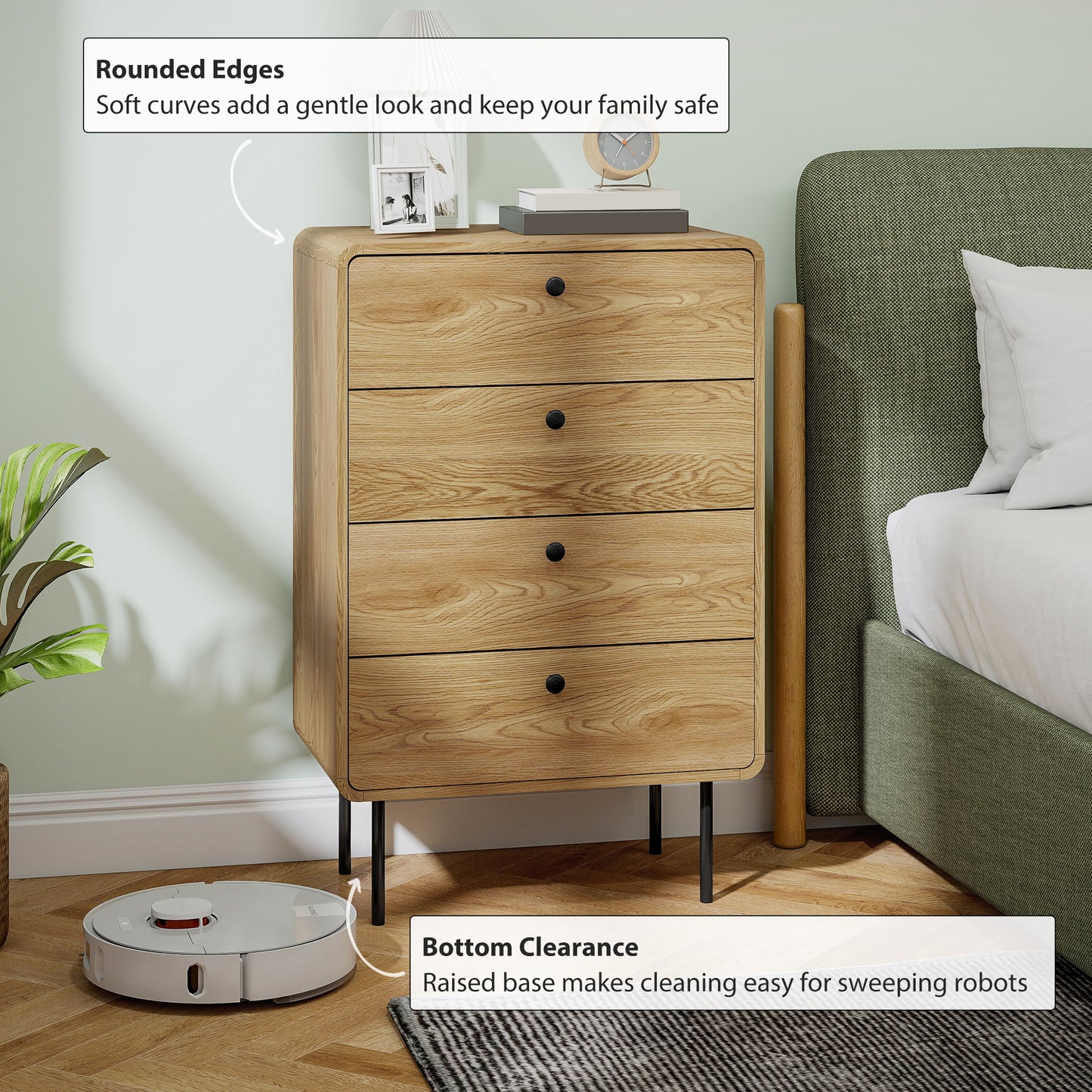 Elmira Wood Oak Finish 4 Drawer Modern Storage Chest
