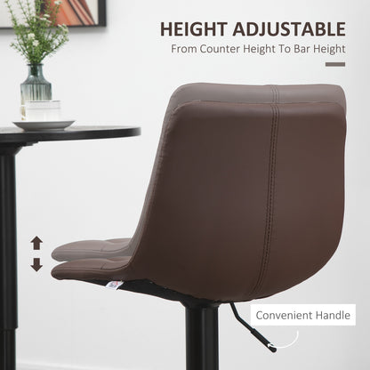 Ninora Set Of 2 Brown Tufted Faux Leather Swivel Bar Stools With Back Support