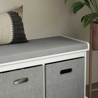 Elfila Wooden White 3 Drawer Shoe Storage Bench With Grey Padded Seat