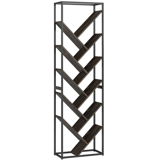Coco Rine Metal And Wood Black And Grey 10 Tier Industrial Style Bookcase