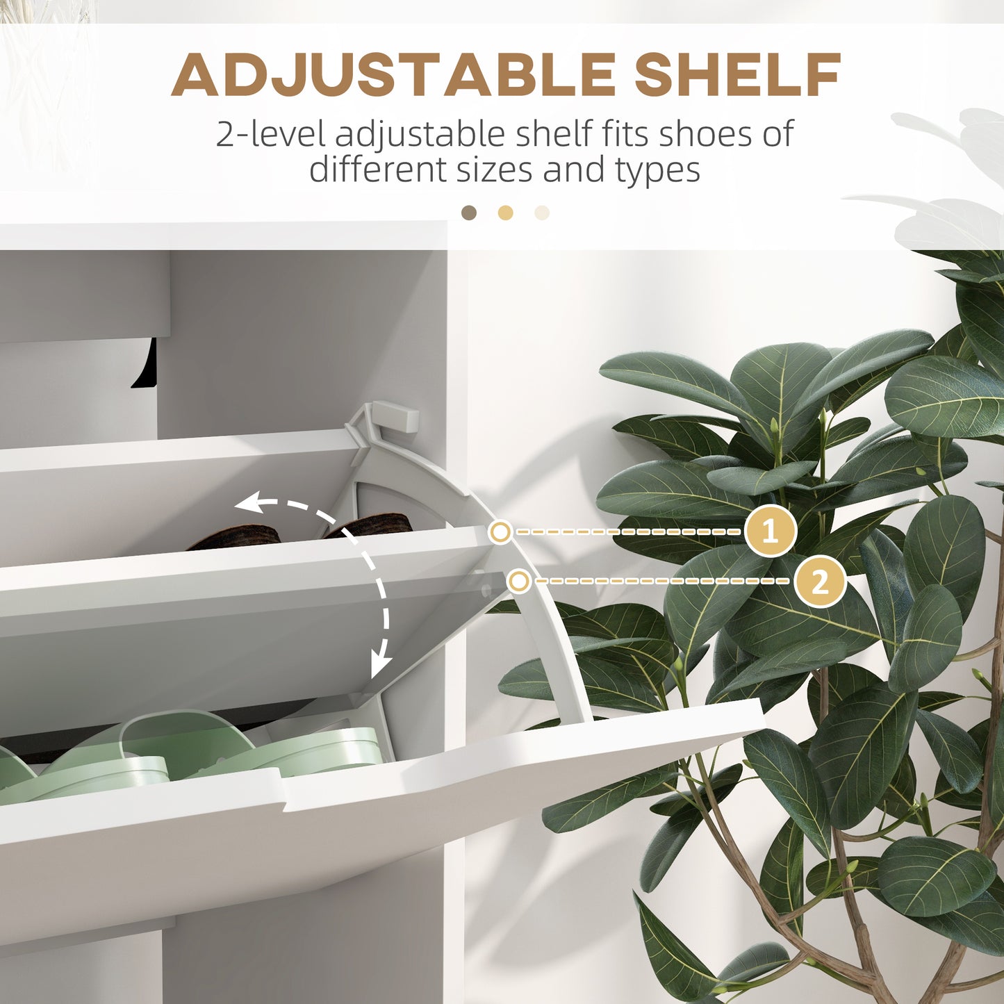 Toyo Wooden White Shoe Cabinet With 4 Flip Drawers for 16 Pairs
