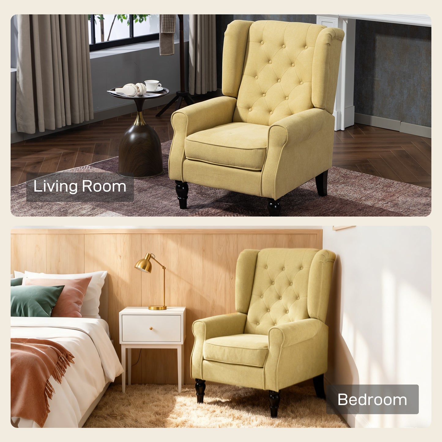 Luyo Light Yellow Retro Wingback Accent Armchair With Button Tufted Upholstery