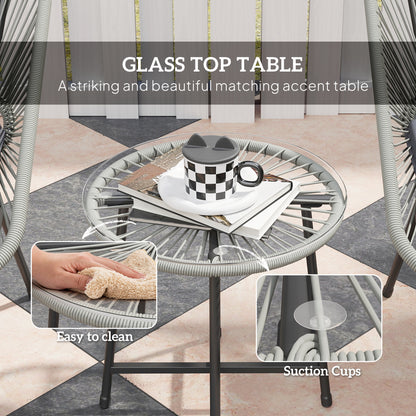 Sorino Rattan Rope Light Grey 3 Piece Outdoor Garden Bistro Furniture Set Glass Coffee Table