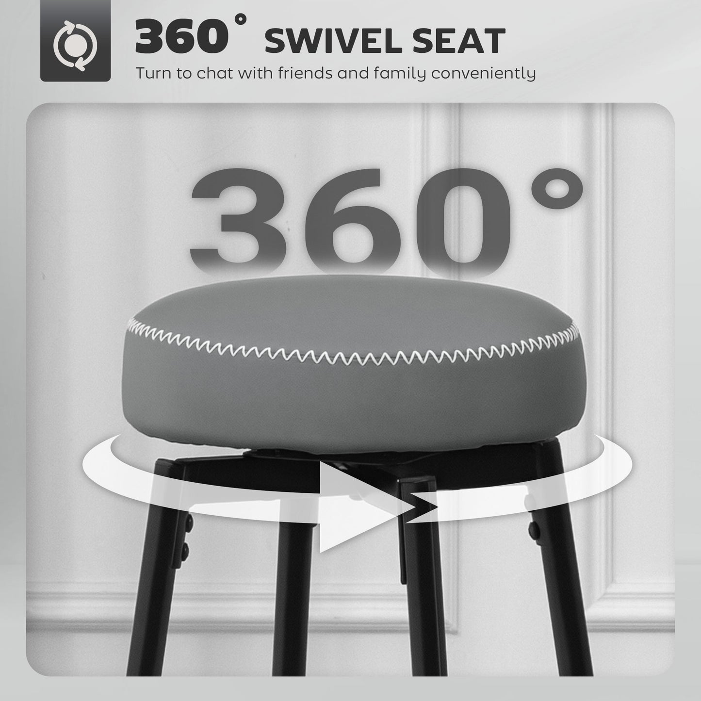 Relura Faux Leather Grey And Black Bar Stools Set Of 2 With Footrests