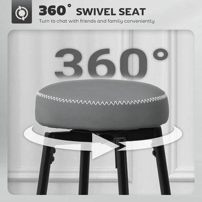 Relura Faux Leather Grey And Black Bar Stools Set Of 2 With Footrests