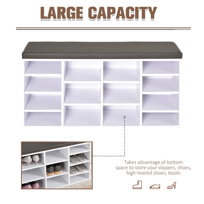 Noro Wooden White Multi Compartment Shoe Rack With Grey Cushion