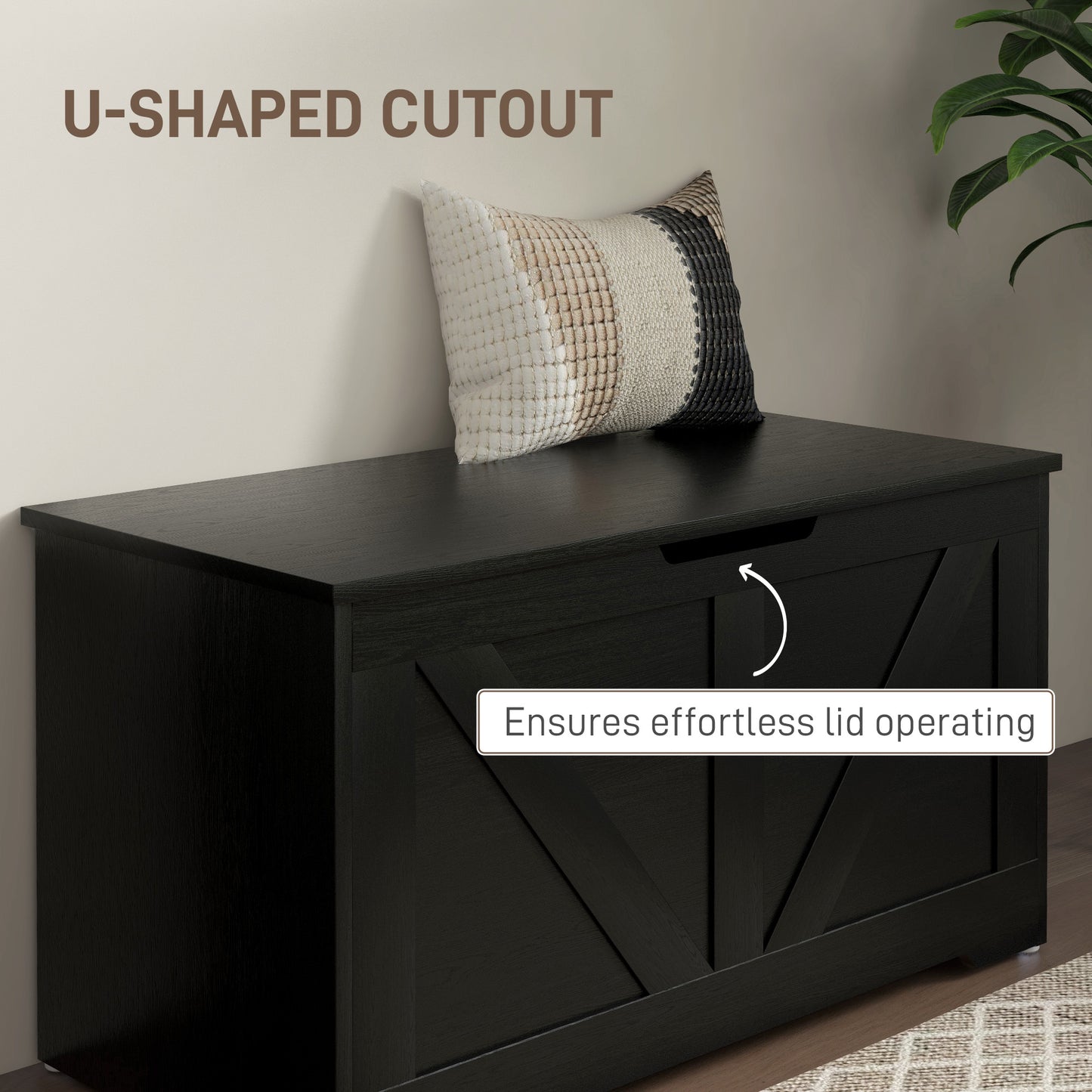 Kamari Black Wood Farmhouse Storage Chest Safety Hinges 100 Litre