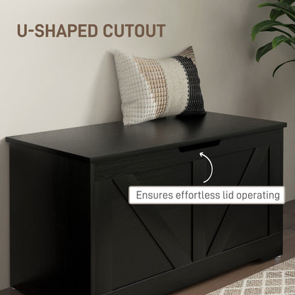 Kamari Black Wood Farmhouse Storage Chest Safety Hinges 100 Litre