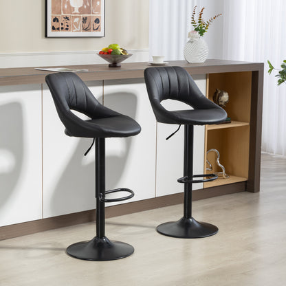 Nadi Set Of 2 Black Faux Leather Bar Chairs With Padded Seats