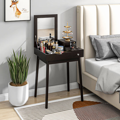 Sinotti Black Dressing Table With Flip Up Mirror 2 Drawers And Wood Legs
