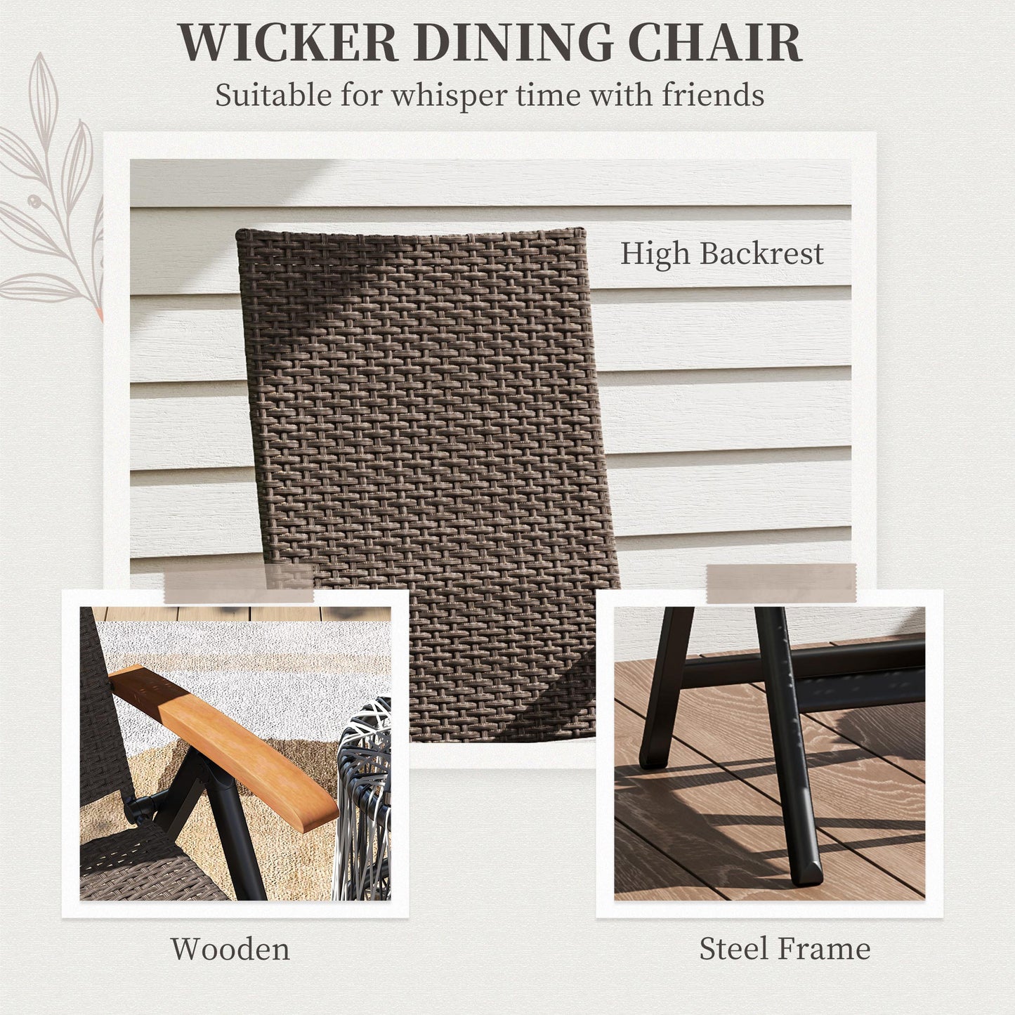 Halino Rattan Brown Folding Garden Dining Chair With 5 Position Reclining Back And Wooden Armrests