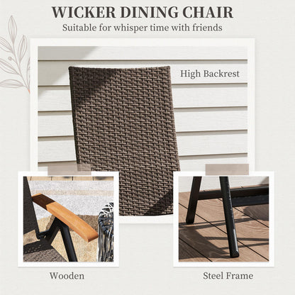 Halino Rattan Brown Folding Garden Dining Chair With 5 Position Reclining Back And Wooden Armrests
