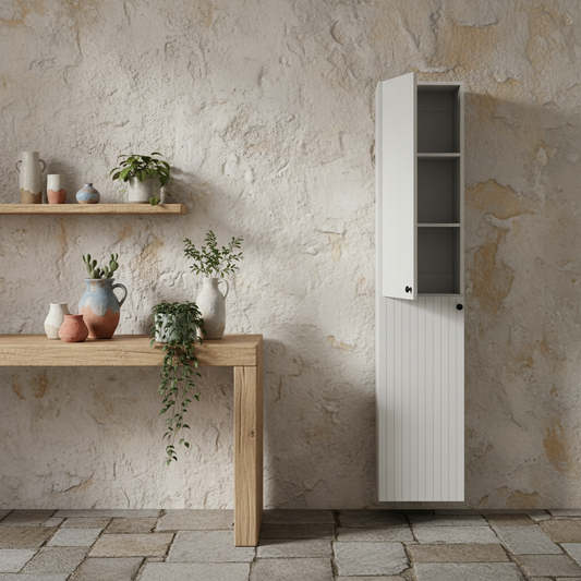 Larena Wall Mounted Slim Bathroom Storage Cabinet With Soft Close Hinges And Double Doors White