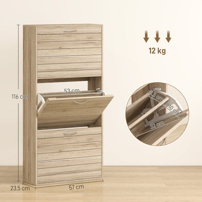 Covara Wooden Brown Wood Effect 12 Pair Shoe Cabinet With Flip Drawers
