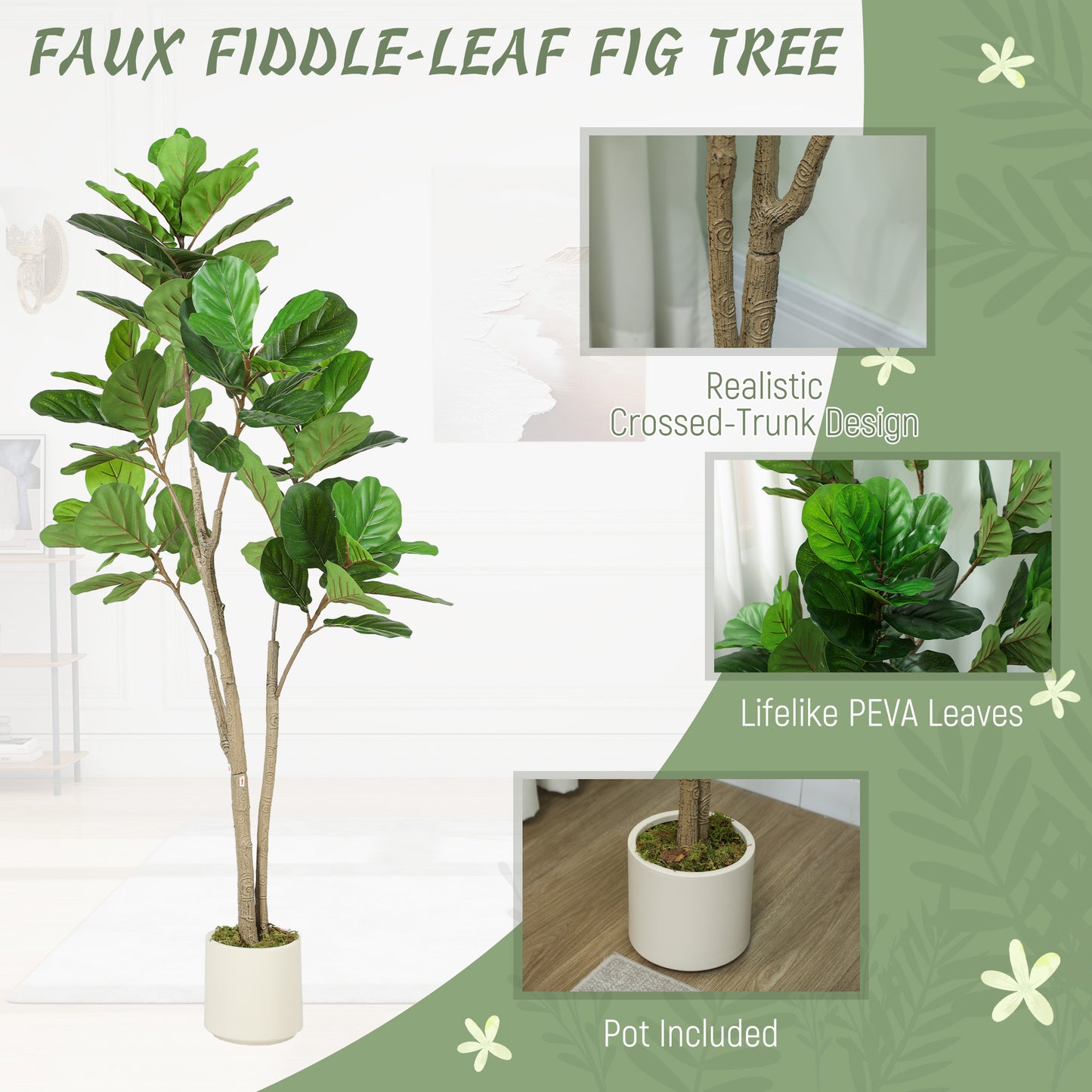Laha Artificial Ficus Style Indoor Tree In Green 150cm