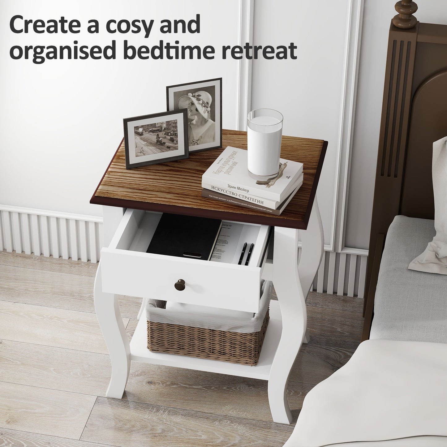 Rifipa White Set Of 2 French Style Bedside Tables With Drawer And Open Shelf