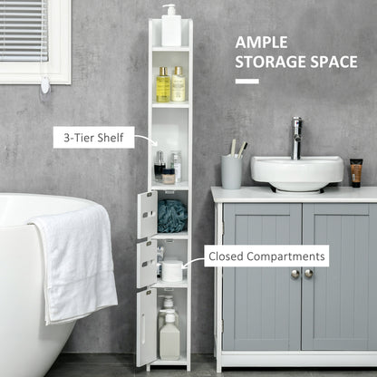 Rizi Tall Freestanding Bathroom Storage Unit With OFauxn Shelves And Cupboards White