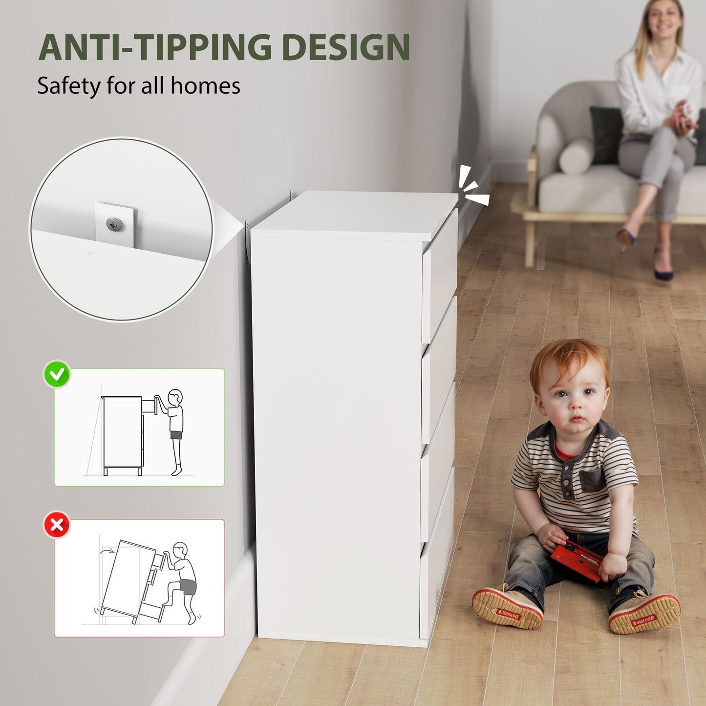 Diri High Gloss White 4 Drawer Chest Of Drawers With Modern Storage Design