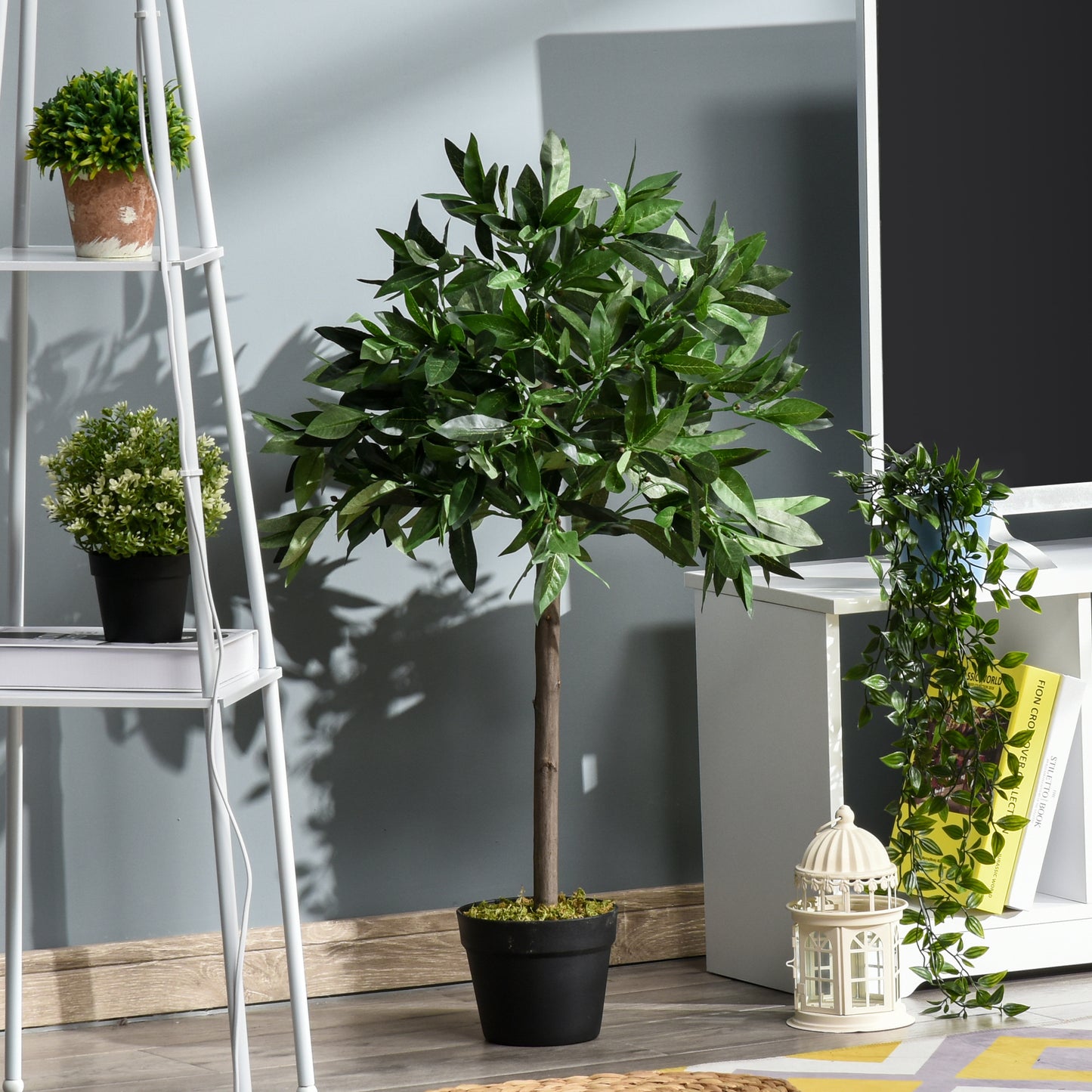 Rani Sumo Set Of 2 Artificial Bay Laurel Trees In Green Supplied In Pots For Indoor Office Use