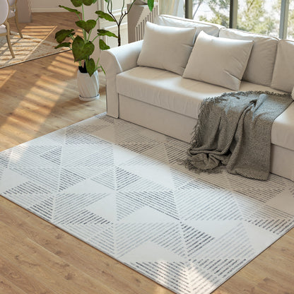 Nokado Polyester Grey Geometric Non Slip Washable Rug 230 x 160 cm