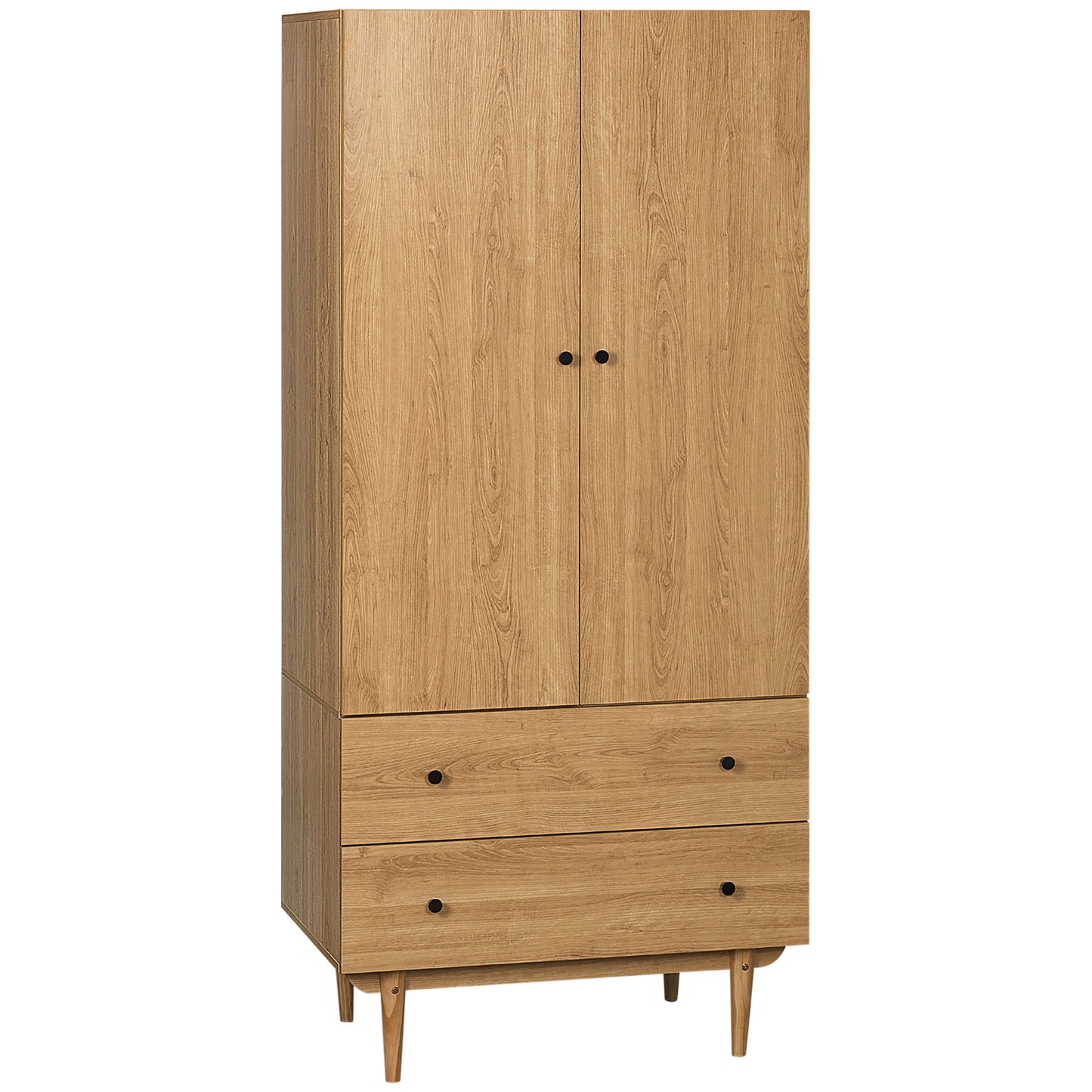 Coramar Natural Wood 2 Door Wardrobe With Hanging Rail And 2 Drawers