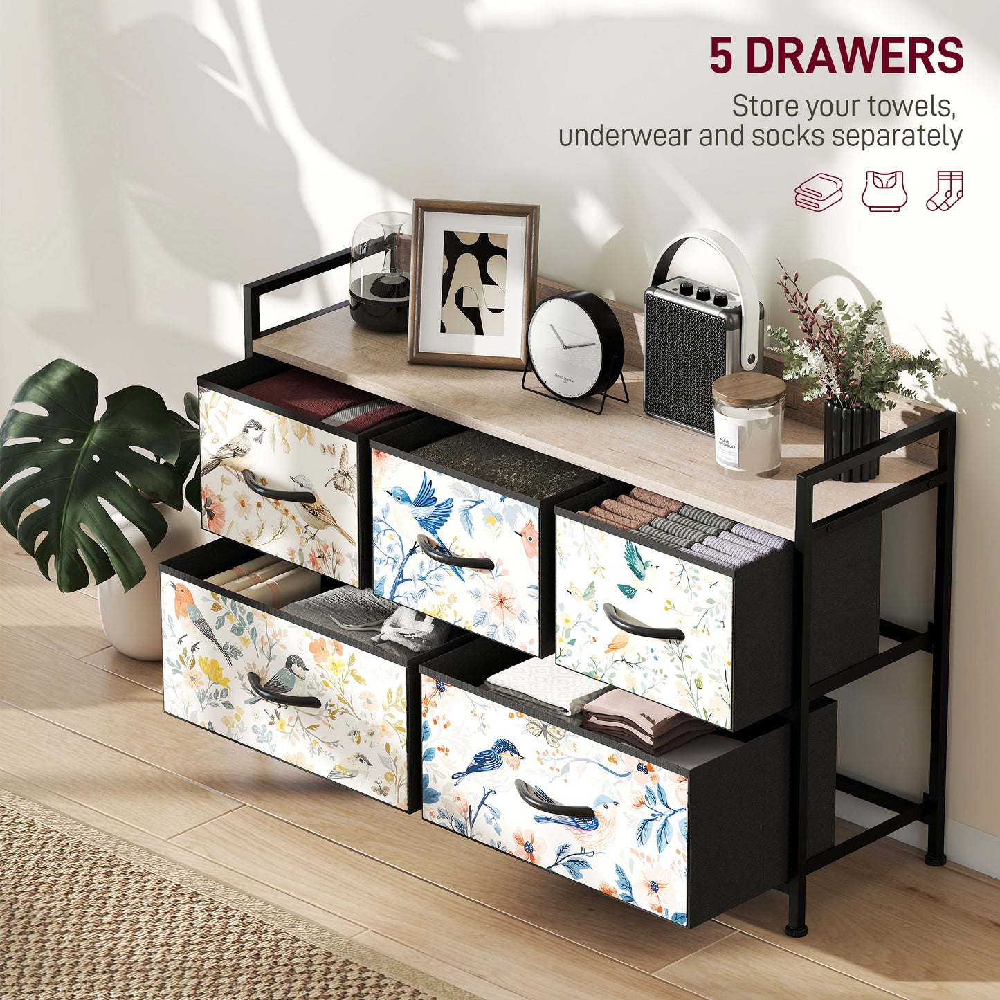 Tonona Wooden White 5 Drawer Storage Chest