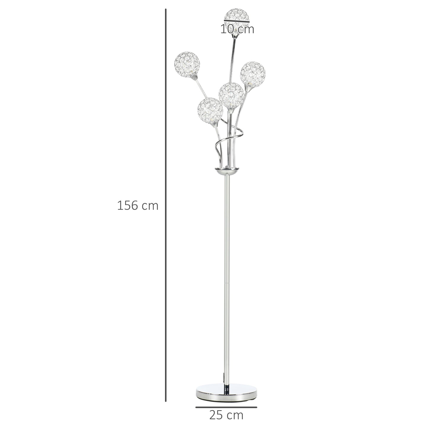 LomoveCrystal And Metal Silver 5 Light Upright Floor Lamp 156 cm