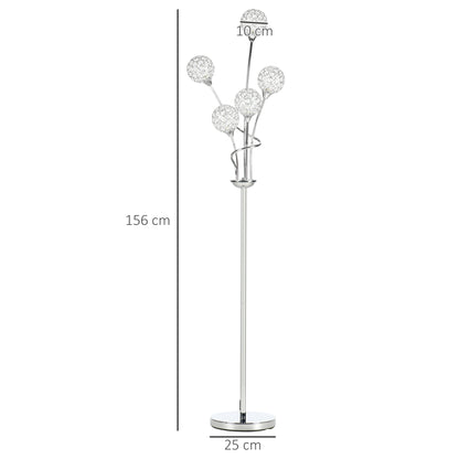 LomoveCrystal And Metal Silver 5 Light Upright Floor Lamp 156 cm